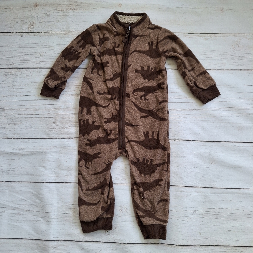 Carter's 18M Footless Fleece Brown Dinosaur Sleep And Play Sleeper Romper